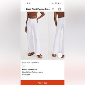 Good American good waist palazzo jeans white size 6